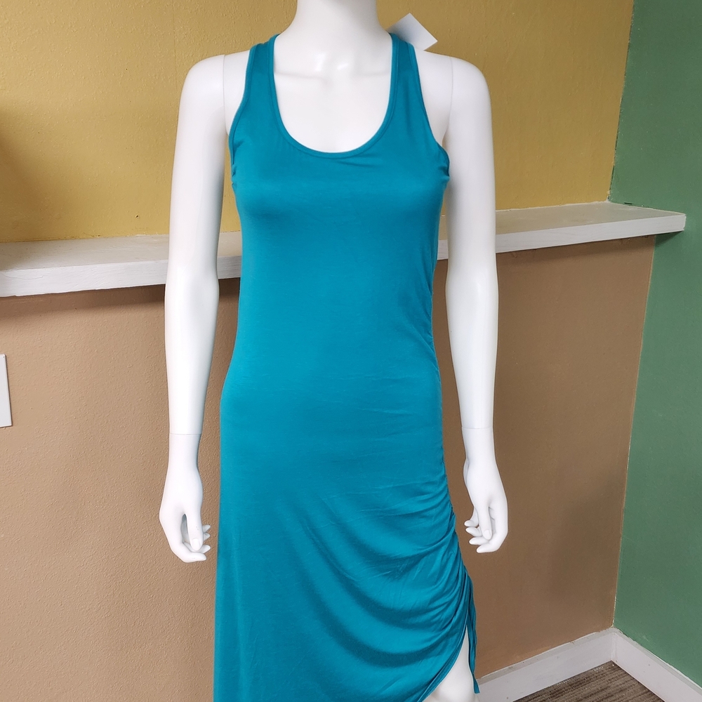 Sleeveless Teal Midi Tank Dress with Side Ruching